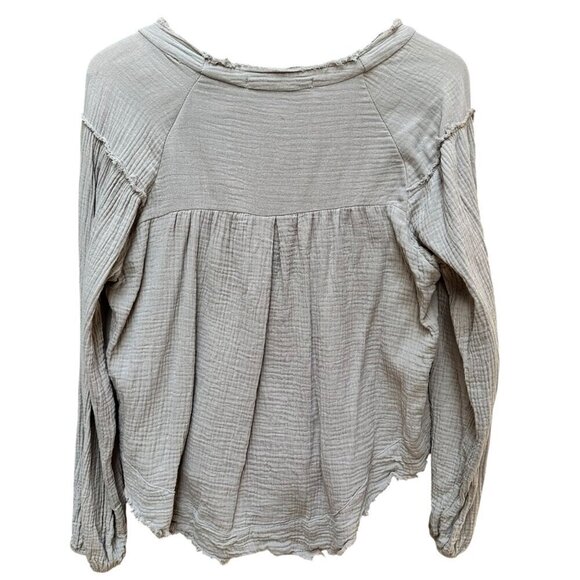 Big Water Blue Sky Top Textured Distressed Cotton 1/4 Button-Up Long Sleeve SM - Picture 4 of 7